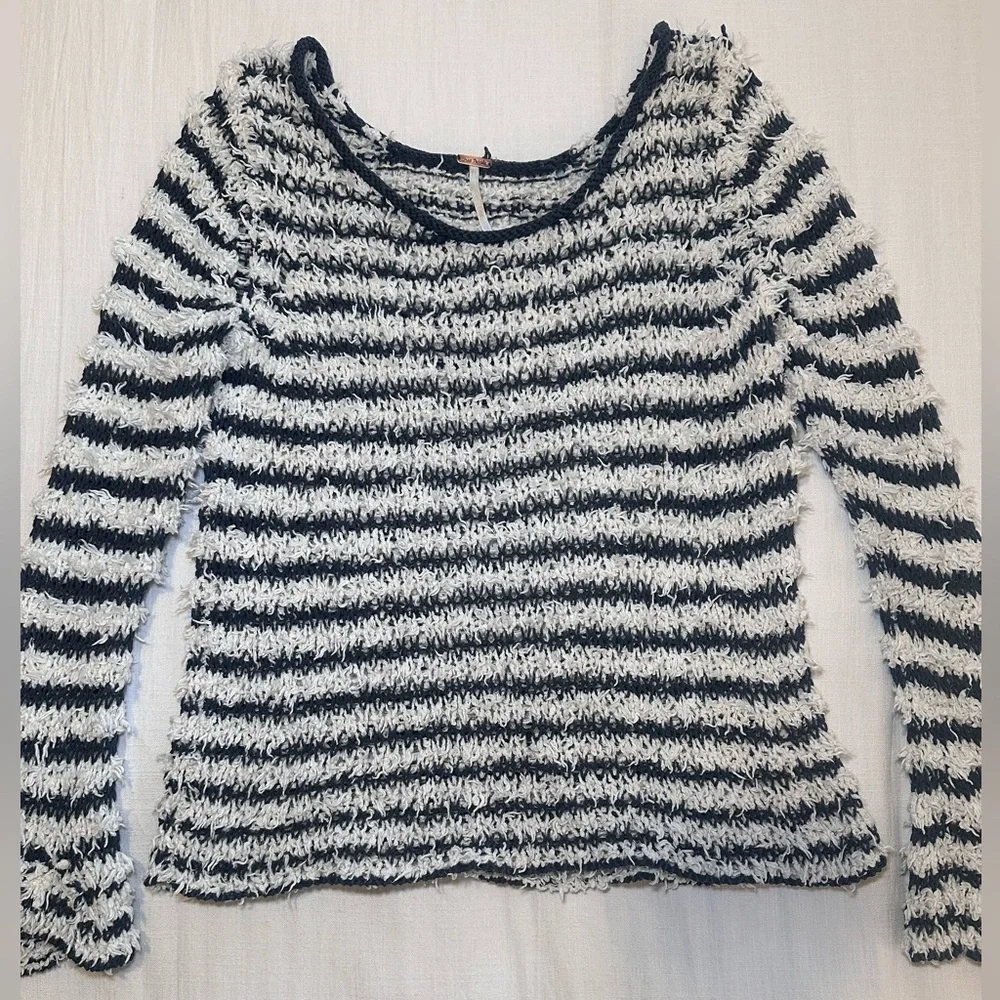 Free People Downy Stripe Pullover Shag Sweater